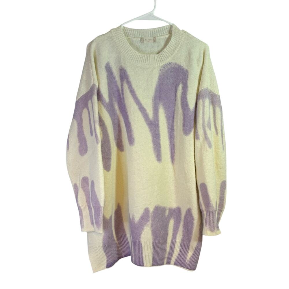 Altar’d State Cream and Purple Oversized Fuzzy Sweater Size S/M B2